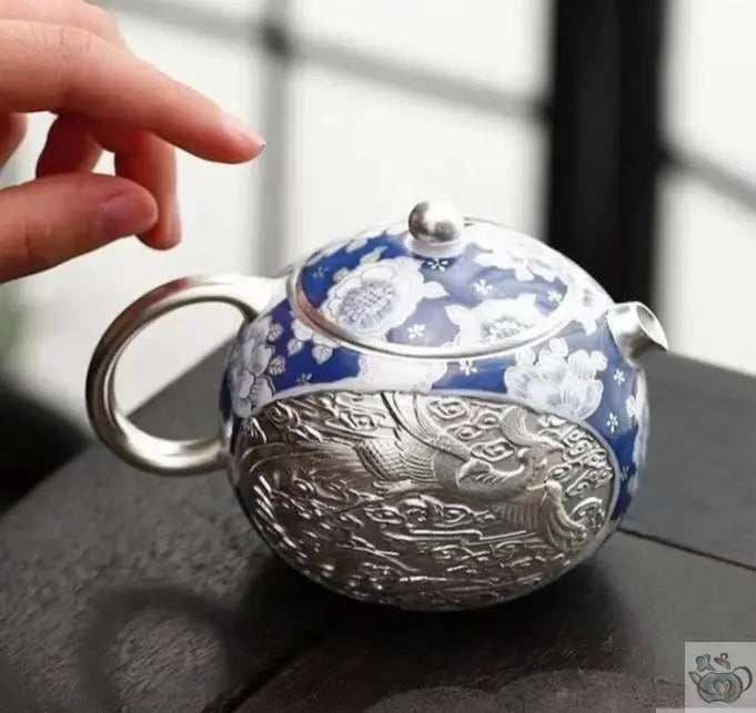 Petite théière chinoise bleue dorée à l'argent | Théières à la folie