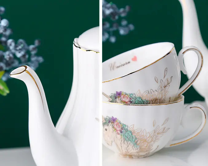 ​Service à thé plateau porcelaine Licorne | Théières à la folie