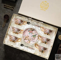 Thumbnail for Tasses porcelaine rose aux oiseaux coffret | Théières à la folie