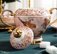 Thumbnail for Tasses porcelaine rose aux oiseaux coffret le sucrier| Théières à la folie