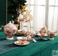Thumbnail for Tasses porcelaine rose aux oiseaux coffret le set complet | Théières à la folie