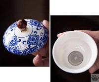 Thumbnail for Théière et tasses à fleurs bleues en céramique