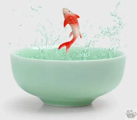 ​Théière porcelaine vert d'eau et poissons rouges | Théières à la folie