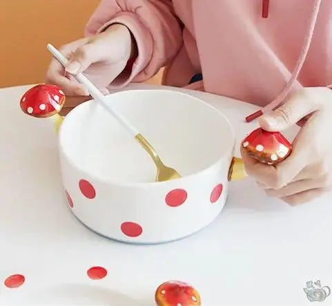 Juego de té de cerámica con lunares, rojo y blanco 