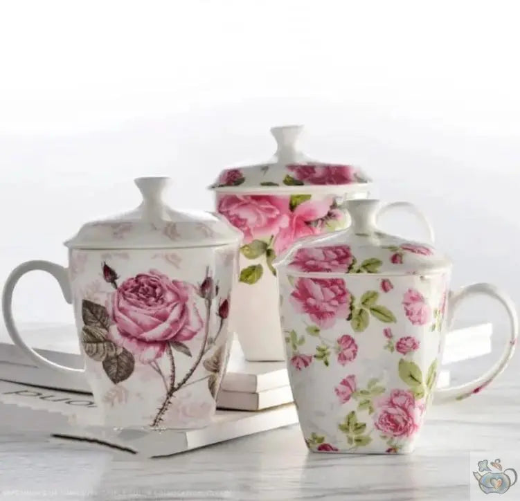 Mug porcelaine florale avec couvercle | Théières à la folie