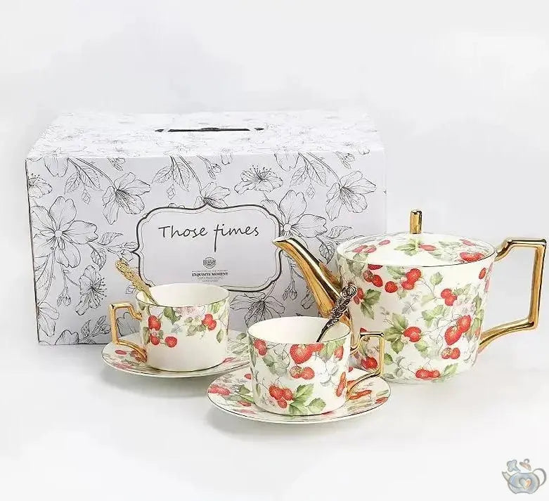 Service à thé porcelaine fraises du jardin | Théières à la folie