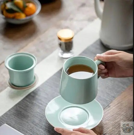 Mug avec filtre en porcelaine vert d'eau | Théières à la folie