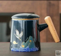 Thumbnail for Mug porcelaine avec couvercle et manche bois | Théières à la folie