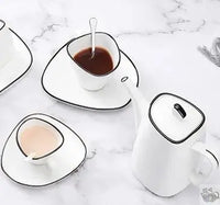 Thumbnail for Set thé ou café céramique blanche bordée de noir | Théières à la folie
