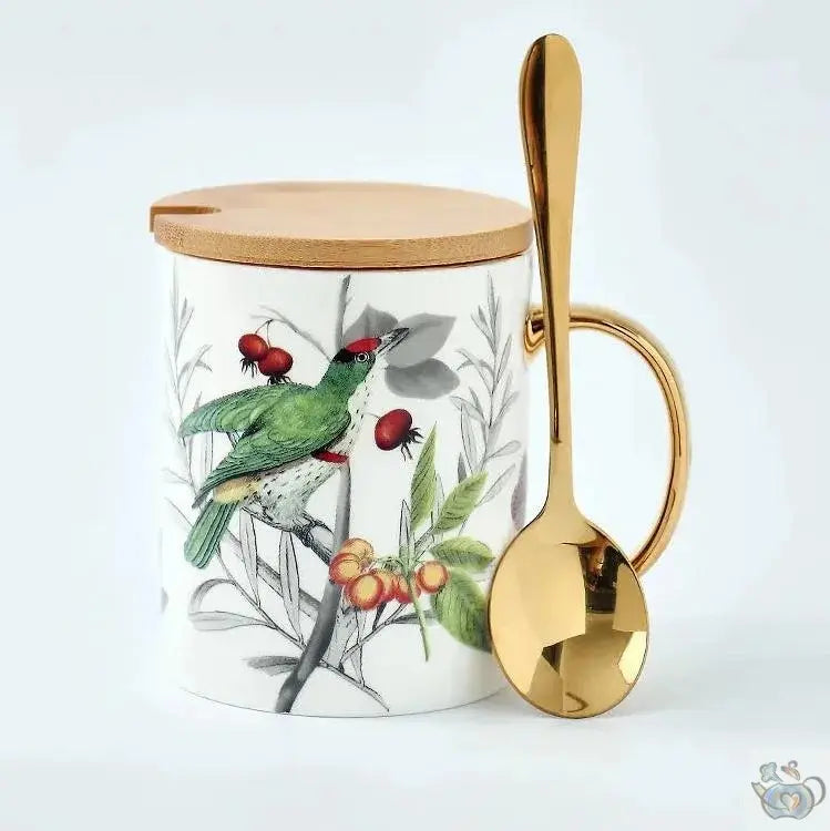 Mug porcelaine avec couvercle bois et cuillère | Théières à la folie