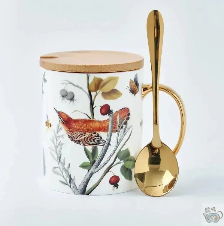 Mug porcelaine avec couvercle bois et cuillère | Théières à la folie
