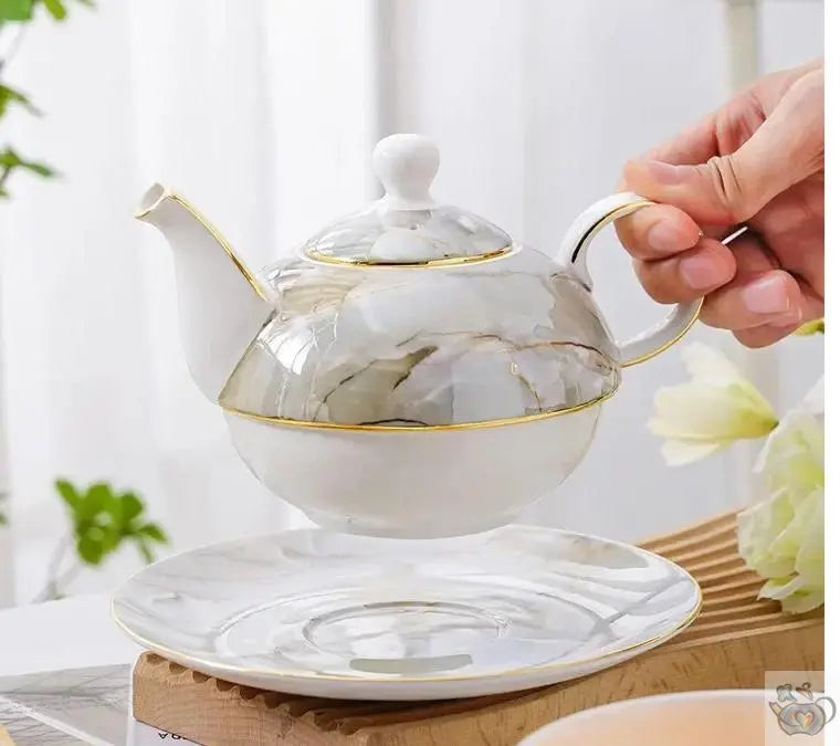 Service thé solitaire en porcelaine marbrée | Théières à la folie