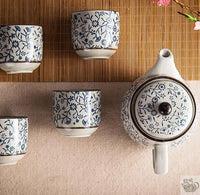 Thumbnail for Théière céramique blanc bleu traditionnel et ses tasses | Théières à la folie
