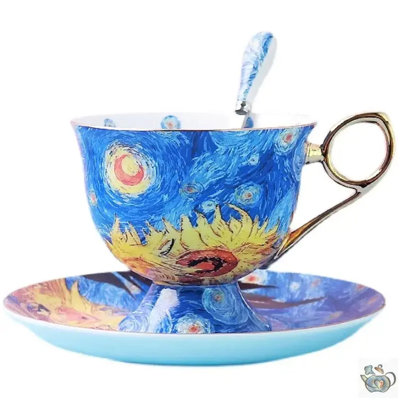 Duo tasses porcelaine bleue et tournesols | Théières à la folie