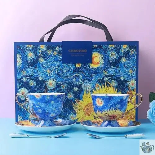 Duo tasses porcelaine bleue et tournesols | Théières à la folie