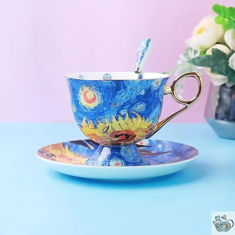 Duo tasses porcelaine bleue et tournesols | Théières à la folie