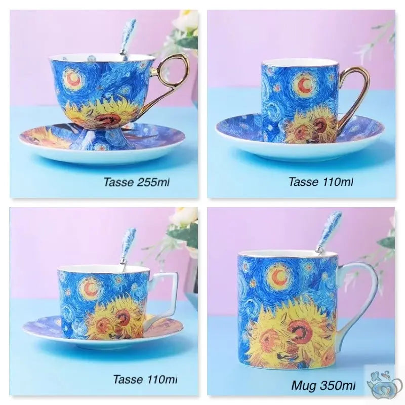 Duo de tasses porcelaine bleue et tournesols | Théières à la folie