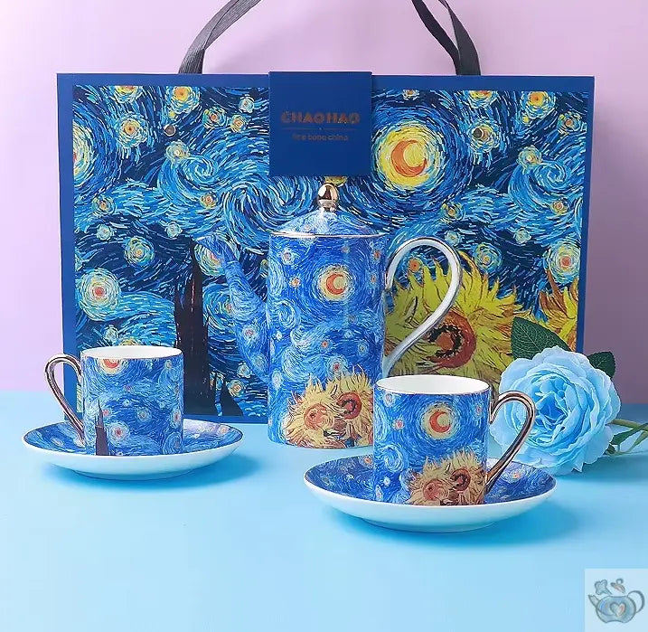 Duo de tasses porcelaine bleue et tournesols | Théières à la folie