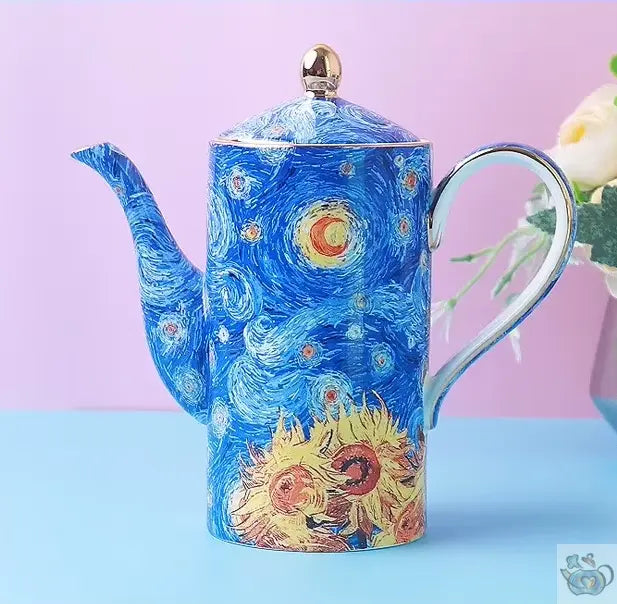 Duo de tasses porcelaine bleue et tournesols | Théières à la folie