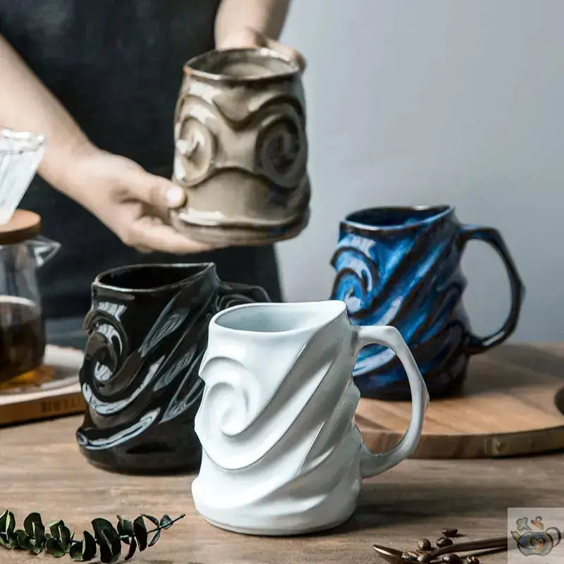 Grand mug en céramique rustique massive sculptée | Théières à la folie