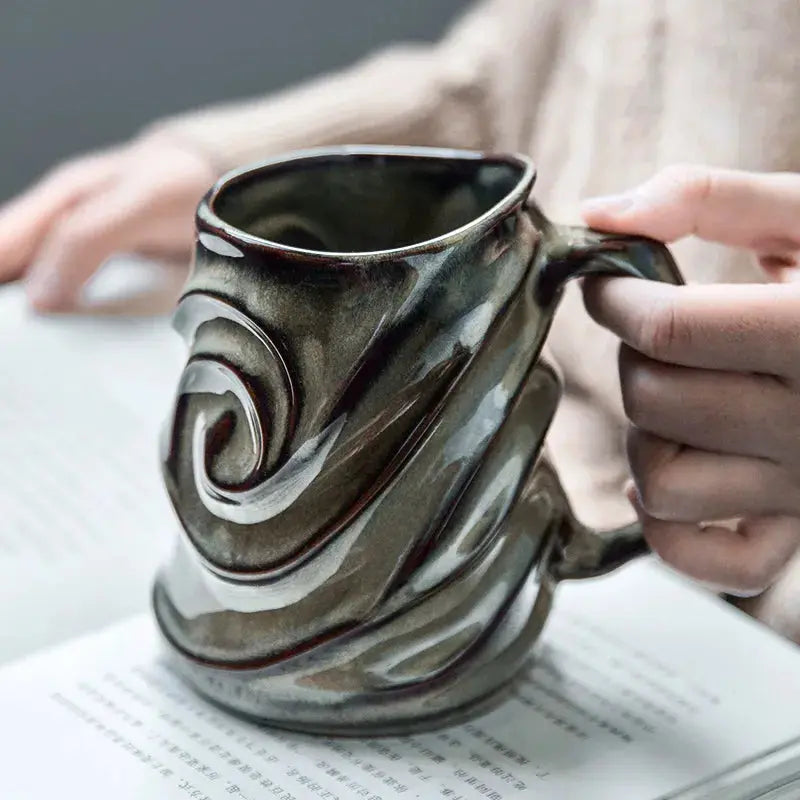 Grand mug en céramique rustique massive sculptée | Théières à la folie