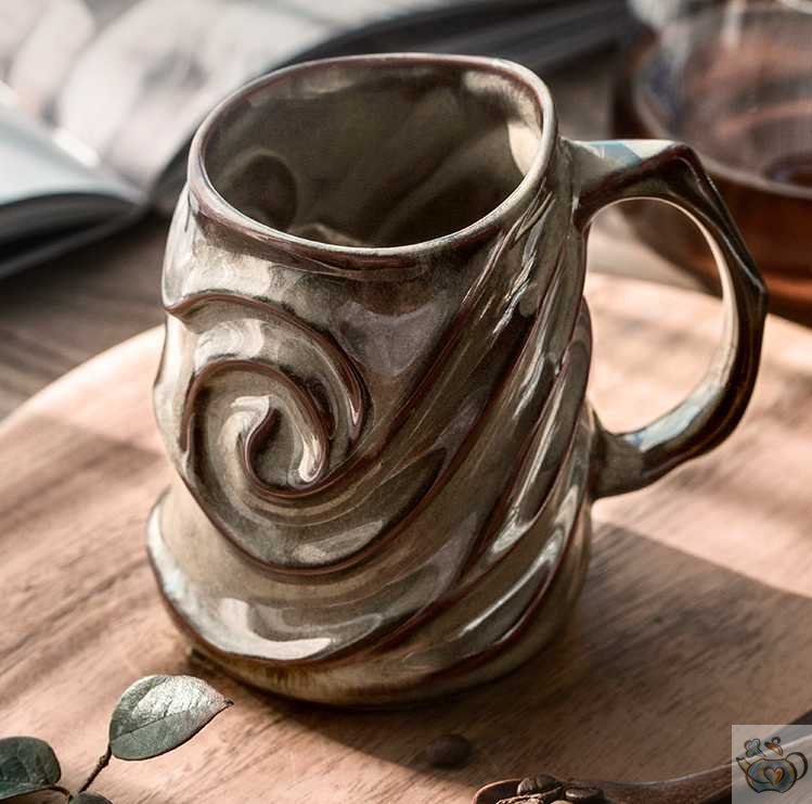 Grand mug en céramique rustique massive sculptée | Théières à la folie