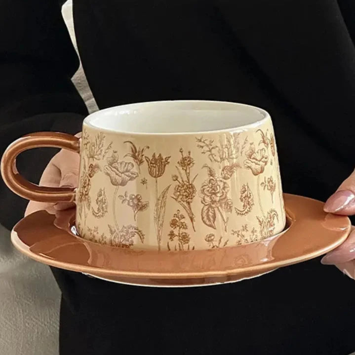 Grande tasse petit déjeuner blanc-marron | Théières à la folie