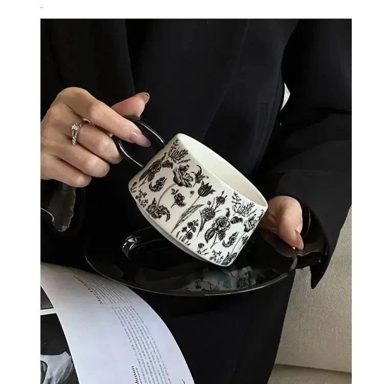 Grande tasse petit déjeuner blanc-noir | Théières à la folie