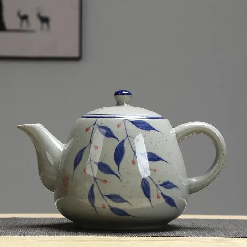 Винтажный синий белый керамический чайник