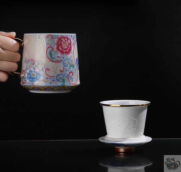 Mug avec filtre porcelaine filigrane argent | Théières à la folie