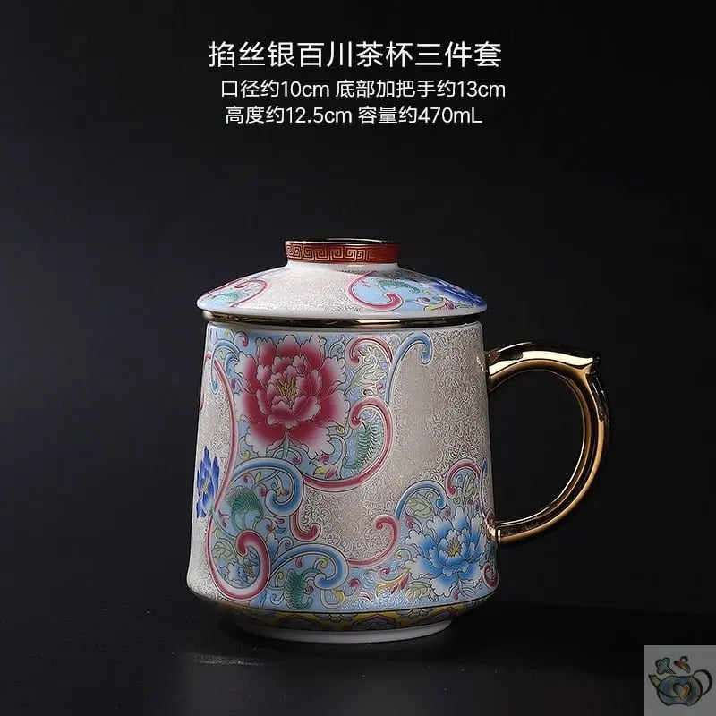 Mug avec filtre porcelaine filigrane argent | Théières à la folie
