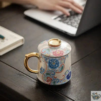 Thumbnail for Mug avec filtre porcelaine filigrane argent | Théières à la folie