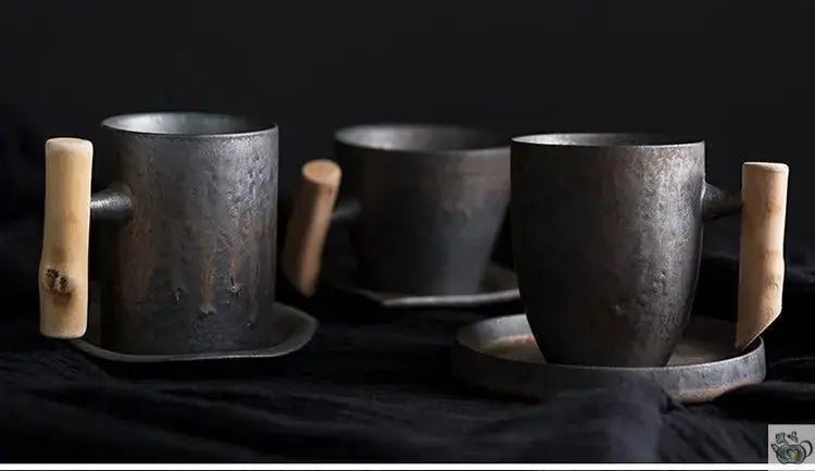 Mug avec soucoupe céramique anthracite rouille | Théières à la folie