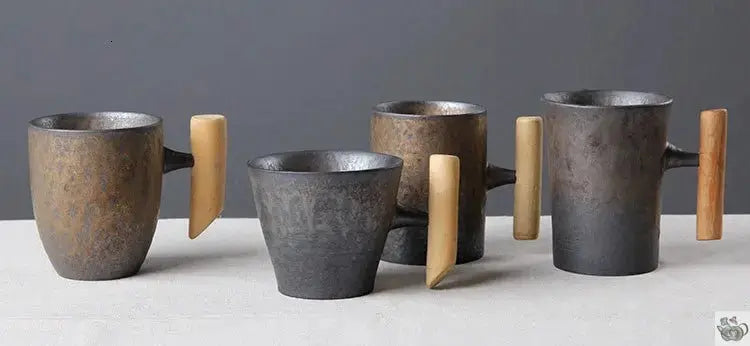 Mug avec soucoupe céramique anthracite rouille | Théières à la folie