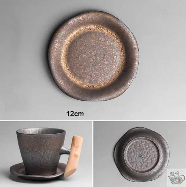 Mug avec soucoupe céramique anthracite rouille | Théières à la folie