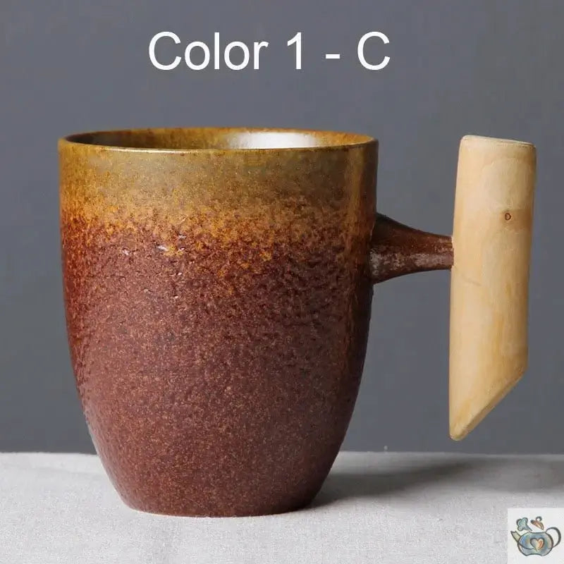 Mug céramique rustique avec manche en bois | Théières à la folie