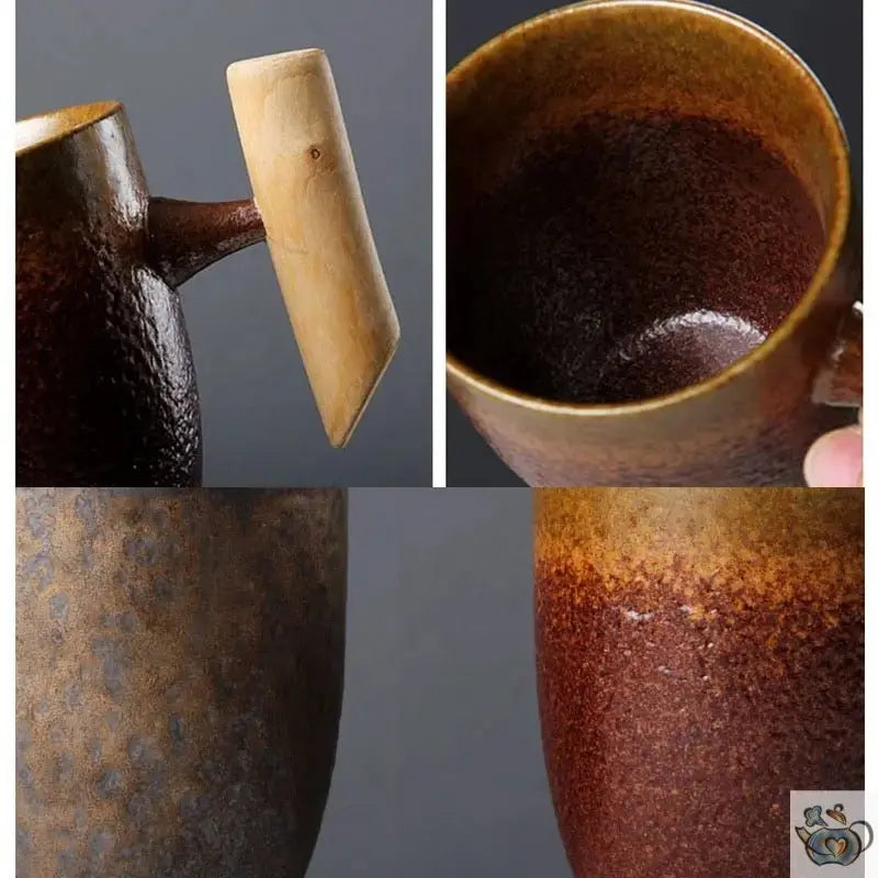 Mug céramique rustique avec manche en bois | Théières à la folie