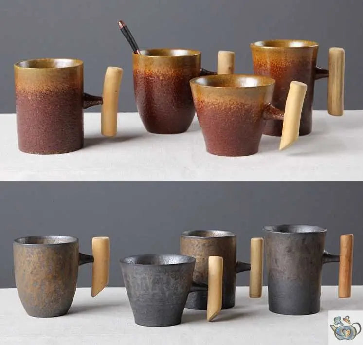 Mug céramique rustique avec manche en bois | Théières à la folie