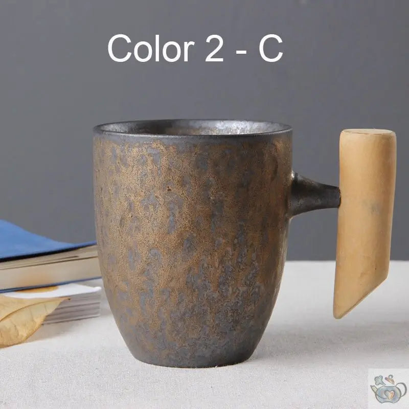 Mug céramique rustique avec manche en bois | Théières à la folie