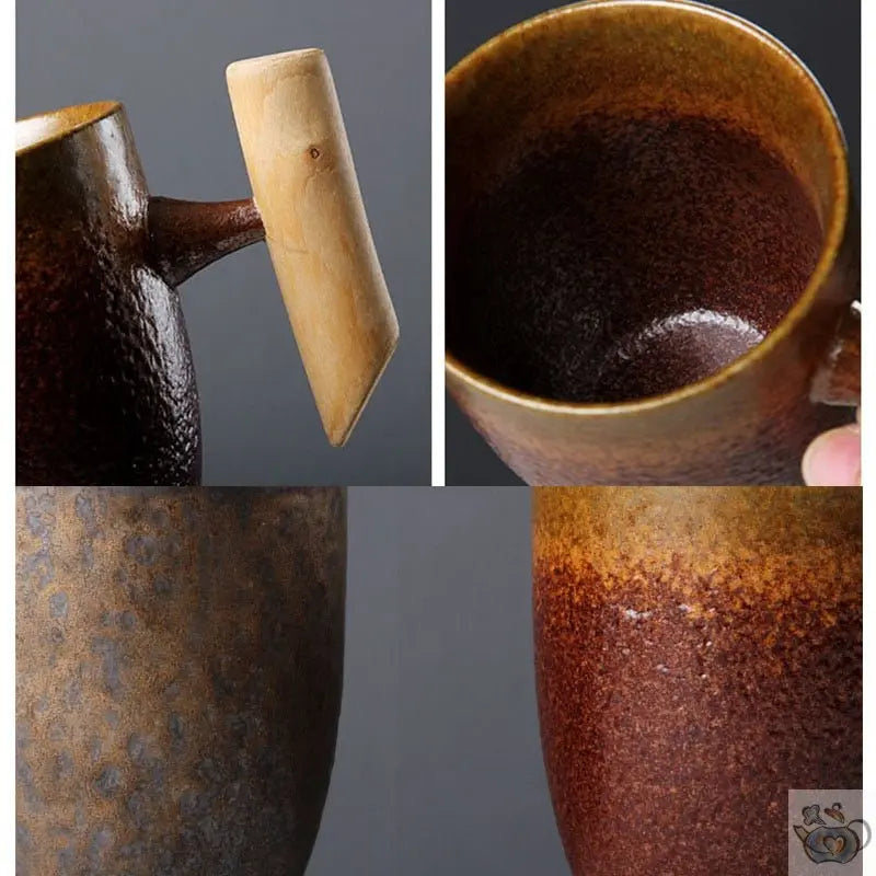 Mug céramique rustique avec manche en bois | Théières à la folie