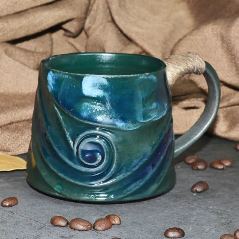 Mug en céramique rustique sculptée Poterie | Théières à la folie