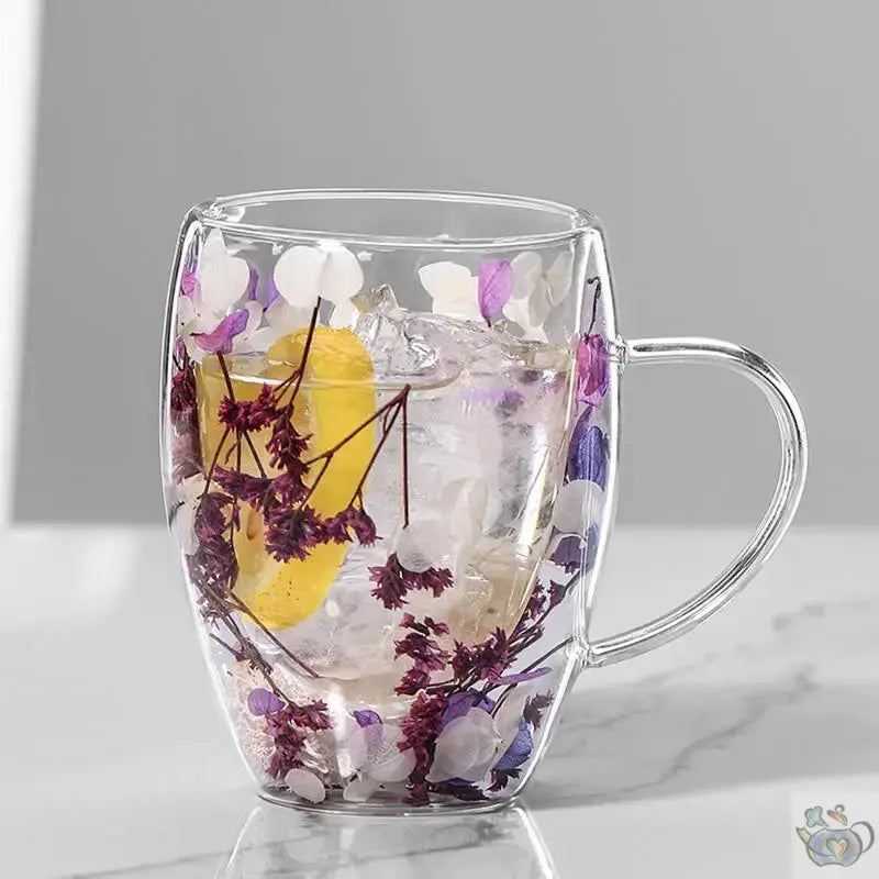 Mug en verre fleurs séchées en double paroi | Théières à la folie