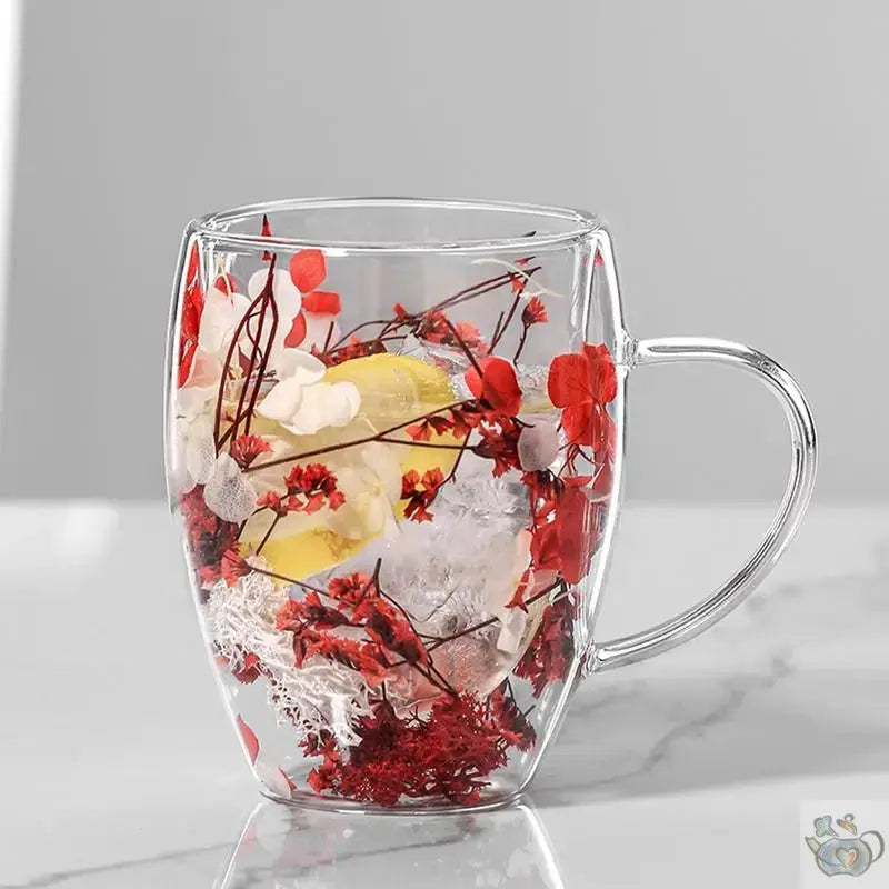 Mug en verre fleurs séchées en double paroi | Théières à la folie