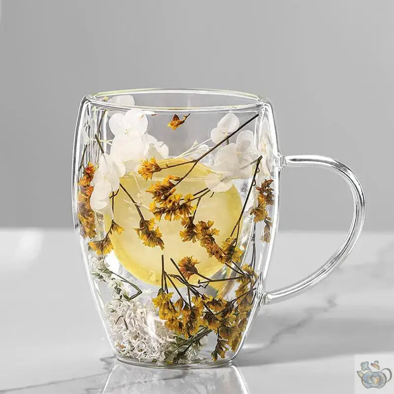 Mug en verre fleurs séchées en double paroi | Théières à la folie