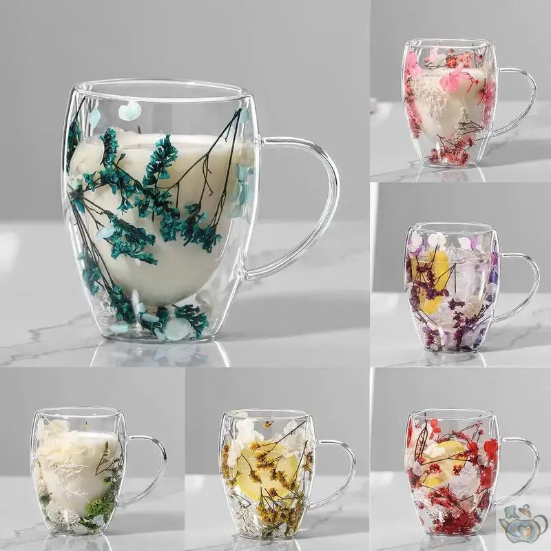 Mug en verre fleurs séchées en double paroi | Théières à la folie