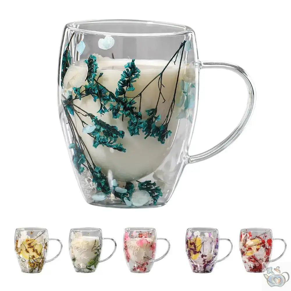 Mug en verre fleurs séchées en double paroi | Théières à la folie