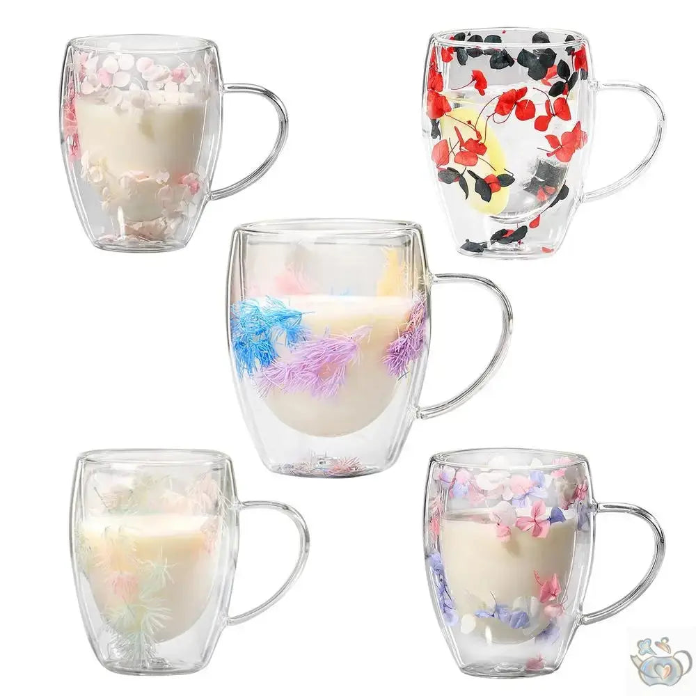 Mug en verre fleurs séchées en double paroi | Théières à la folie