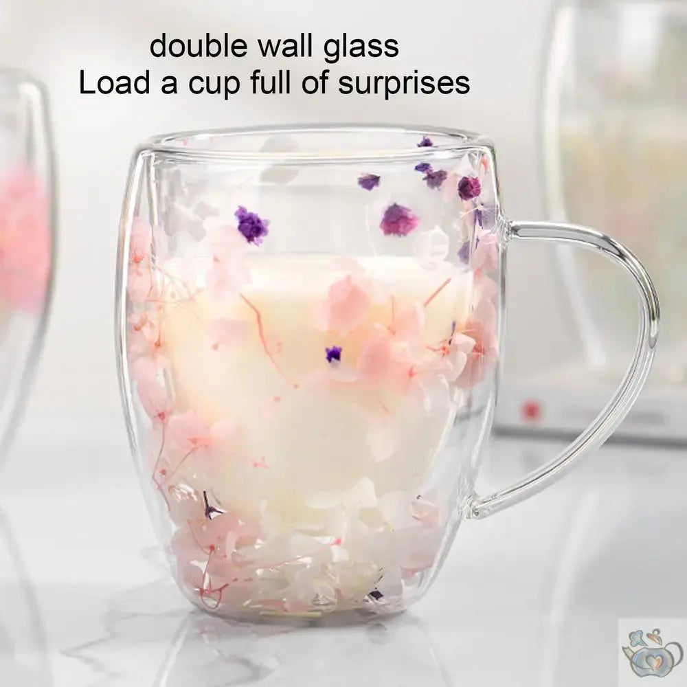 Mug en verre fleurs séchées en double paroi | Théières à la folie