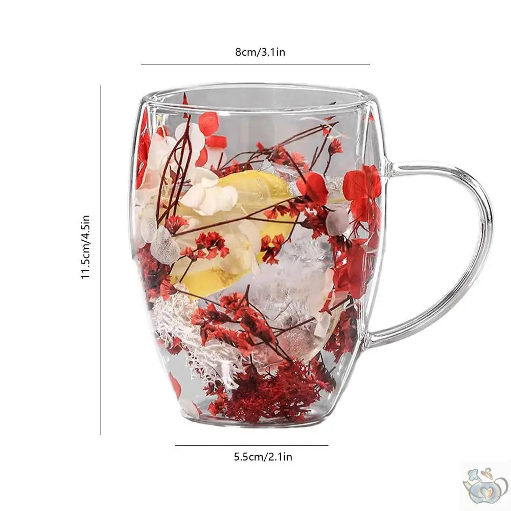 Mug en verre fleurs séchées en double paroi | Théières à la folie