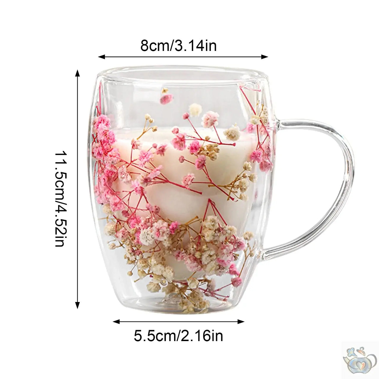 Mug en verre fleurs séchées en double paroi | Théières à la folie